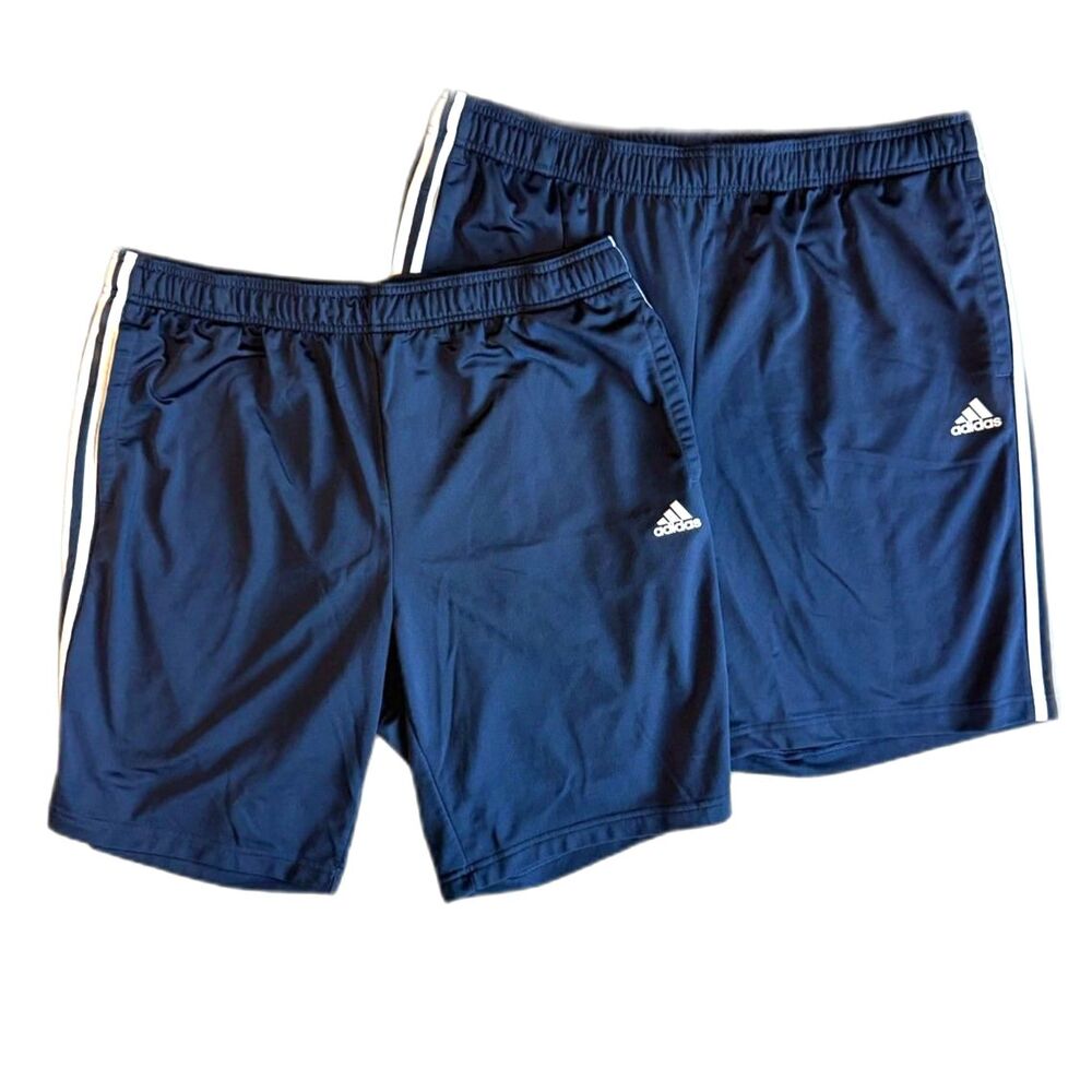 BUNDLE [2] Adidas Mens 2XL Navy Blue 3-Stripe Running Shorts Athleisure BigTall